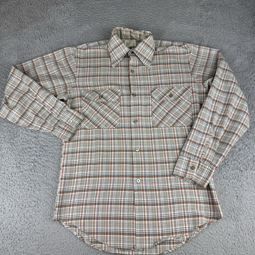 Vintage 1970s JCPenney BIG MAC Plaid Work Shirt S 14 1/2 Permanent Press USA
